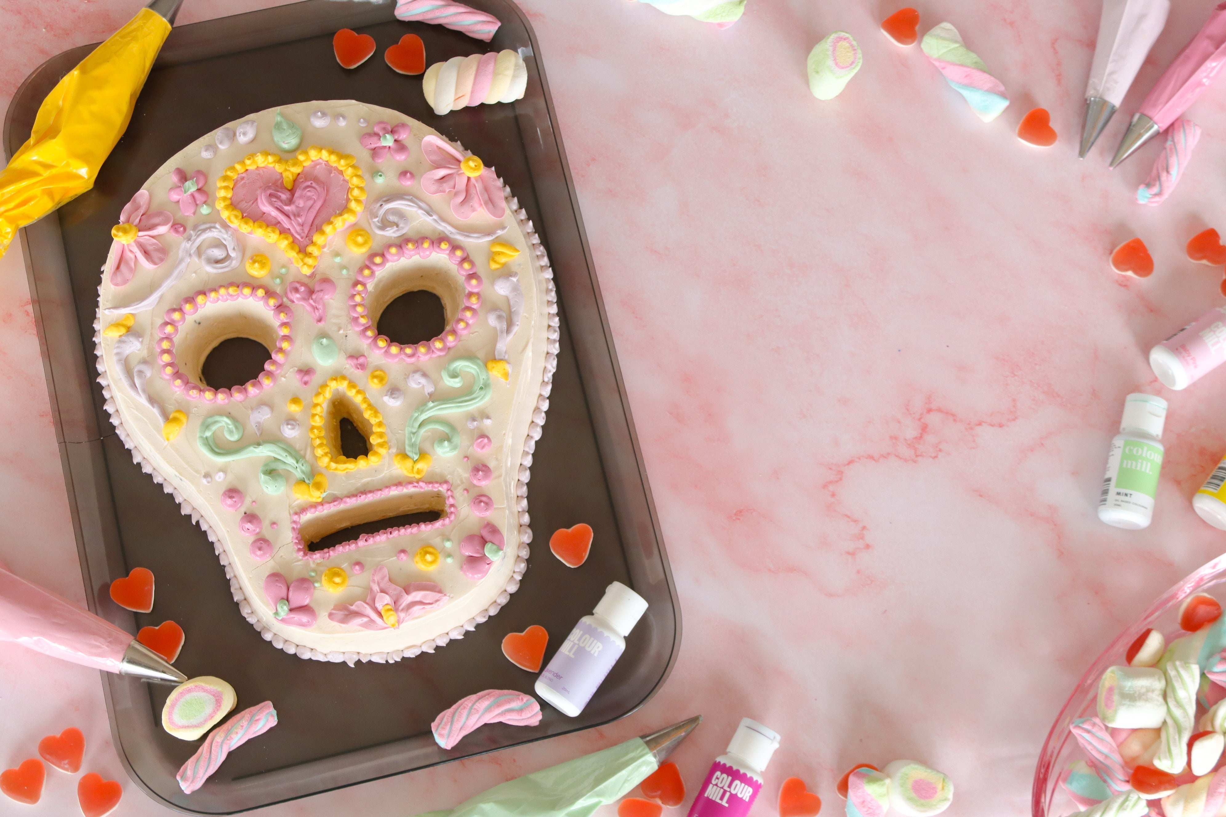 Sugar Skull-kake i pastellfarger til Halloween