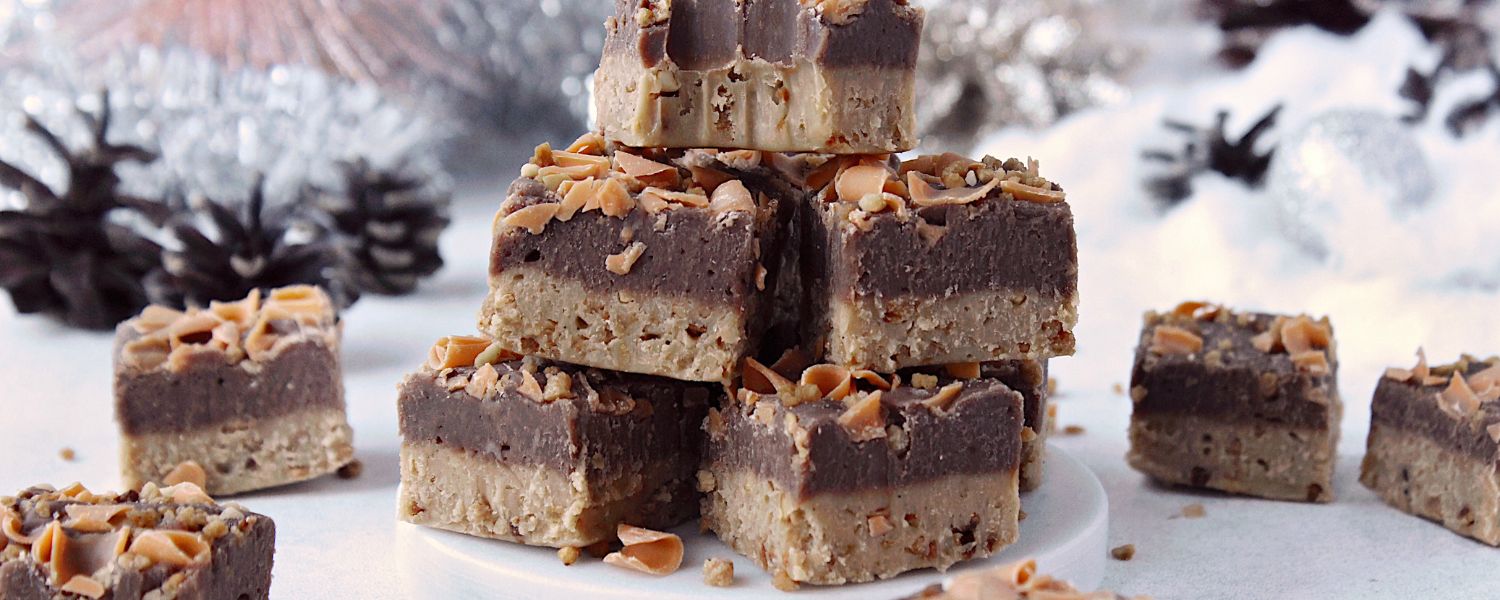 Sjokolade fudge duo med hasselnøttkrokan