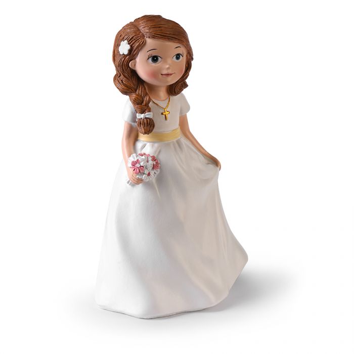 Kaketopp jente i hvit kjole med blomster