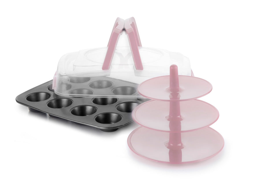 muffinsbrett med lokk og kakestativ