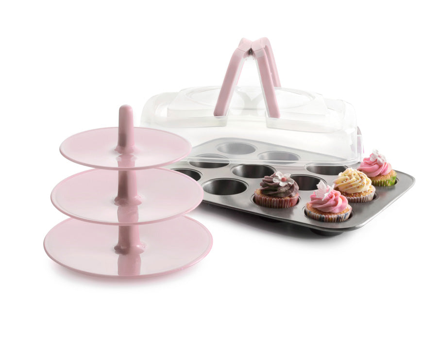 muffinsbrett med lokk og kakestativ