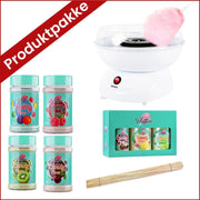 Produktpakke sukkerspinn med sukkerspinnsukker og pinner til sukkerspinn