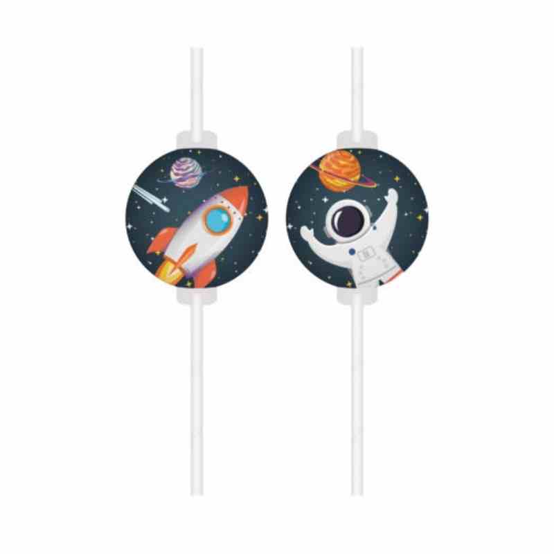 Papirsugerør med dekor, Verdensrommet - Rocket Space, pk/4