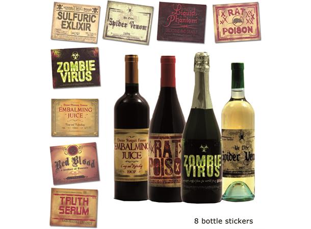 skumle etiketter til flasker og glass i halloween tema