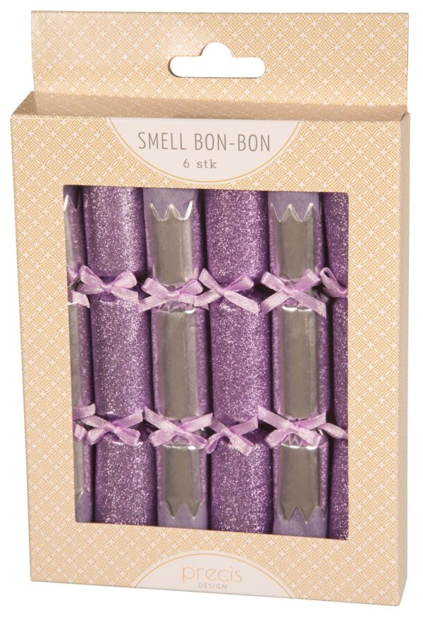 Knallbon-bon Lys lilla og sølv med sløyfe, pk/6