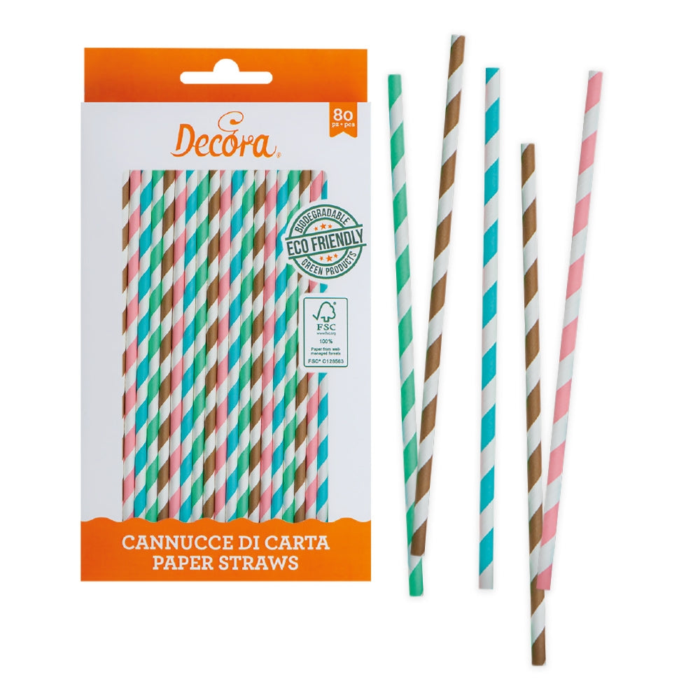 Decora papirsugerør -Pastell stripete- pk/80