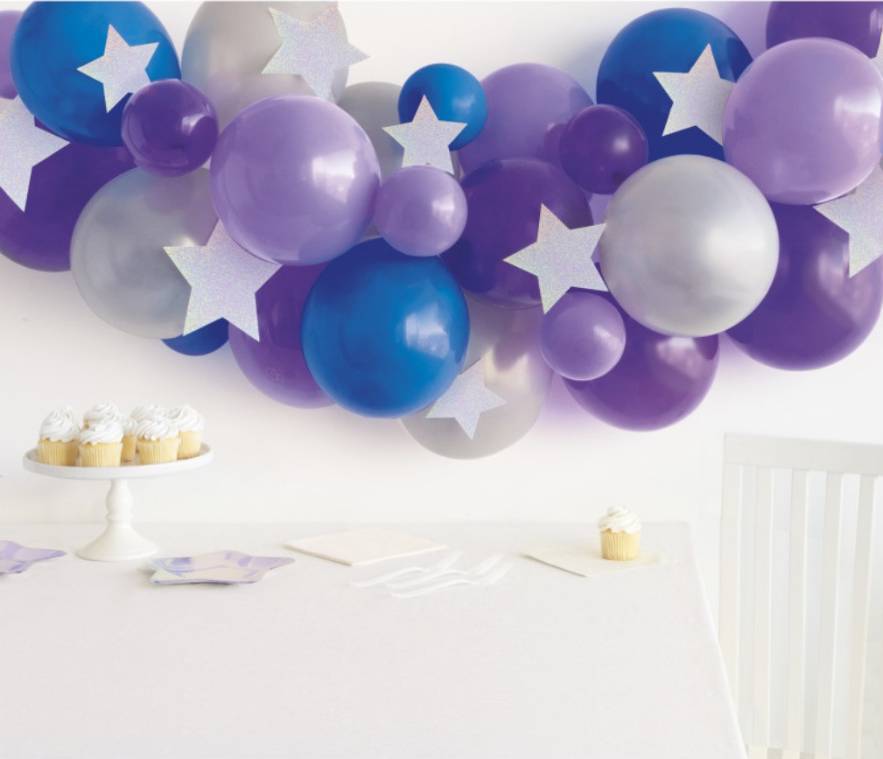 lilla, blått og sølv ballong kit