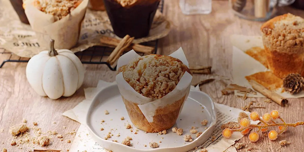 Bakery-style eple & pumpkin spiced muffins med streusel