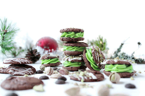 Mini brownie cookies med pistasj ostekrem
