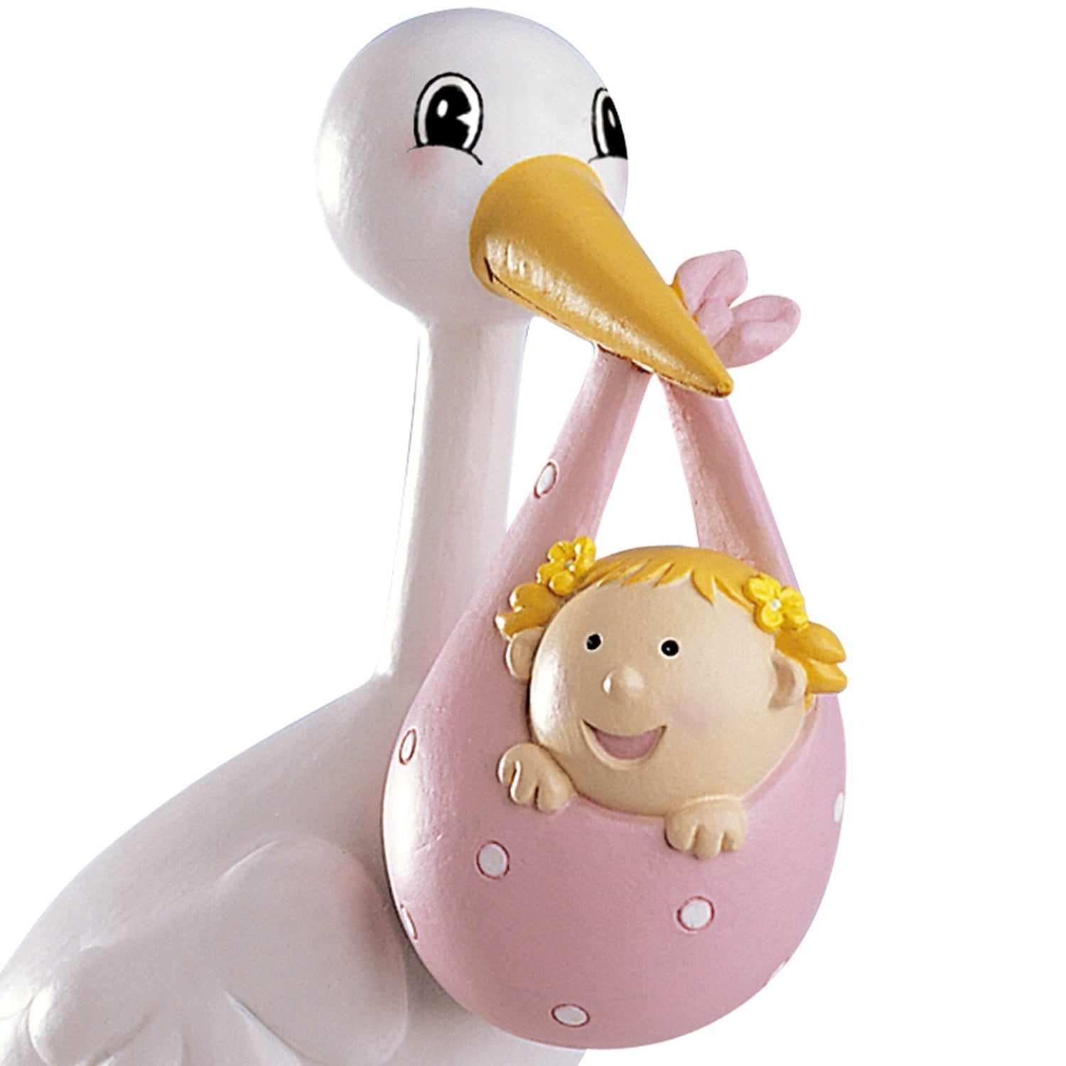 Kaketopp til dåp, Stork med baby - Rosa - 18cm