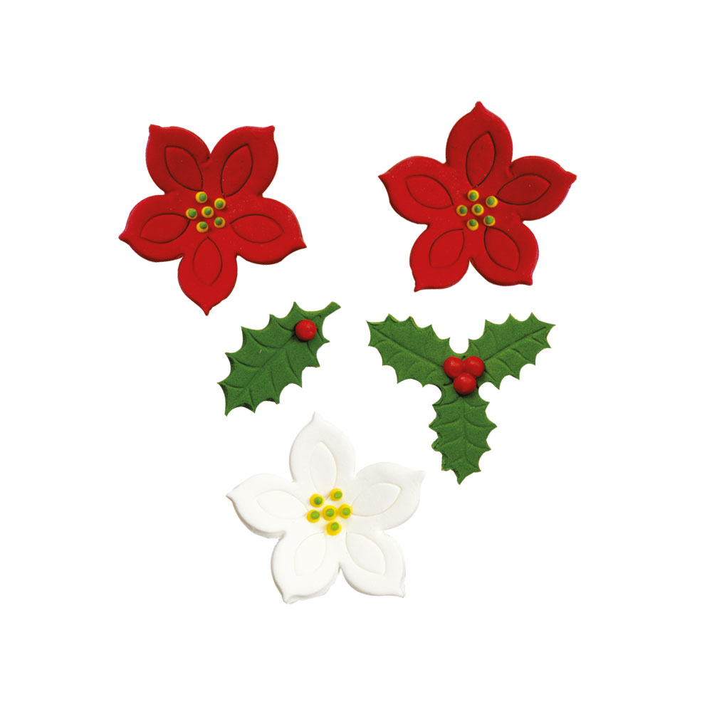 Decora Spiselig Kakepynt - Julestjerne og kristtorn pk/7 (B.F. 3/7-25)