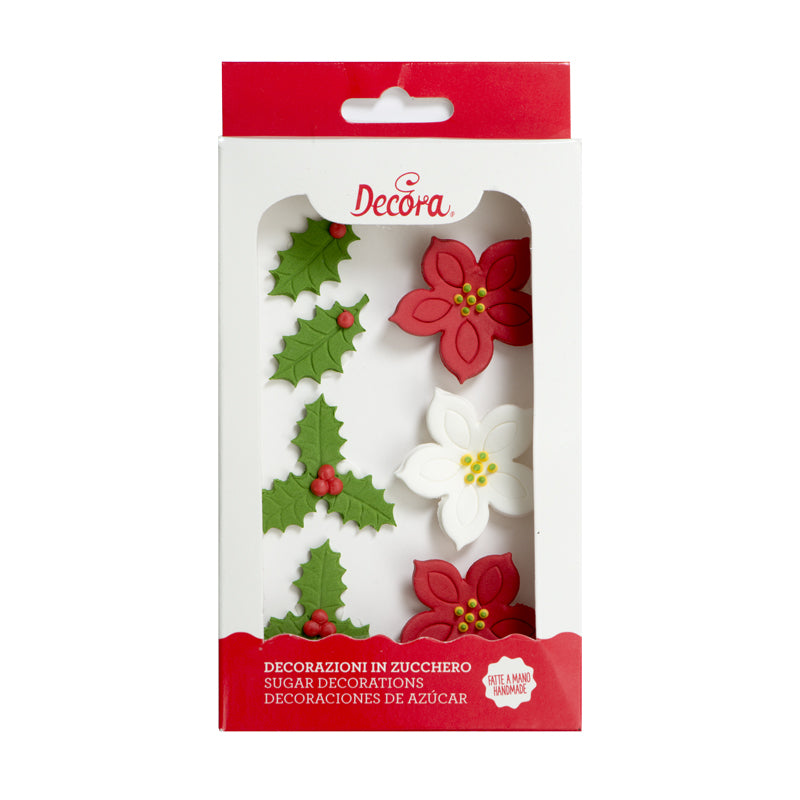 Decora Spiselig Kakepynt - Julestjerne & kristtorn pk/7