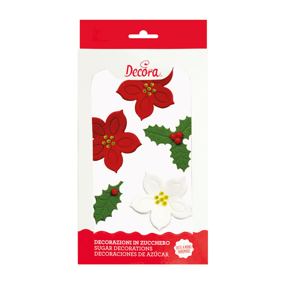 Decora Spiselig Kakepynt - Julestjerne og kristtorn pk/7 (B.F. 3/7-25)