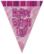 Happybirthday vimpelrekke i plast, rosa, 3,6m