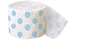 Crepe streamer bånd i papir, lyseblå/hvit/prikker