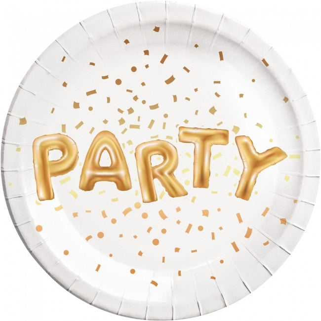 Gold Party papptallerken 23cm, 8stk