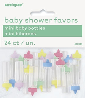 24 små babyflasker i assorterte farger