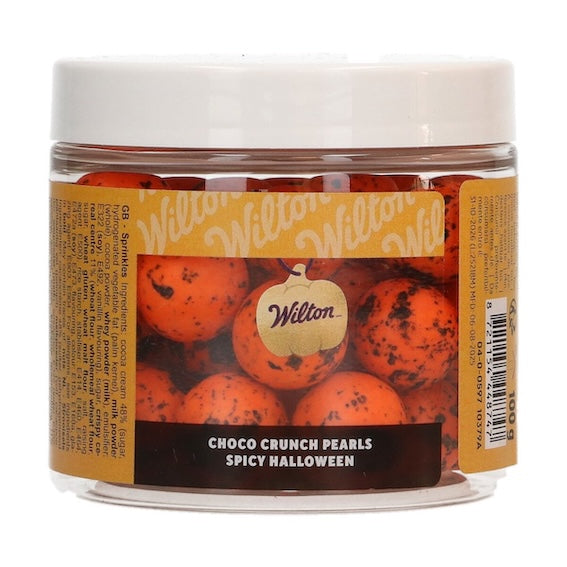 Wilton Choco Crunch Pearls -Spicy Halloween-, Orange, svart splatter, 100 g