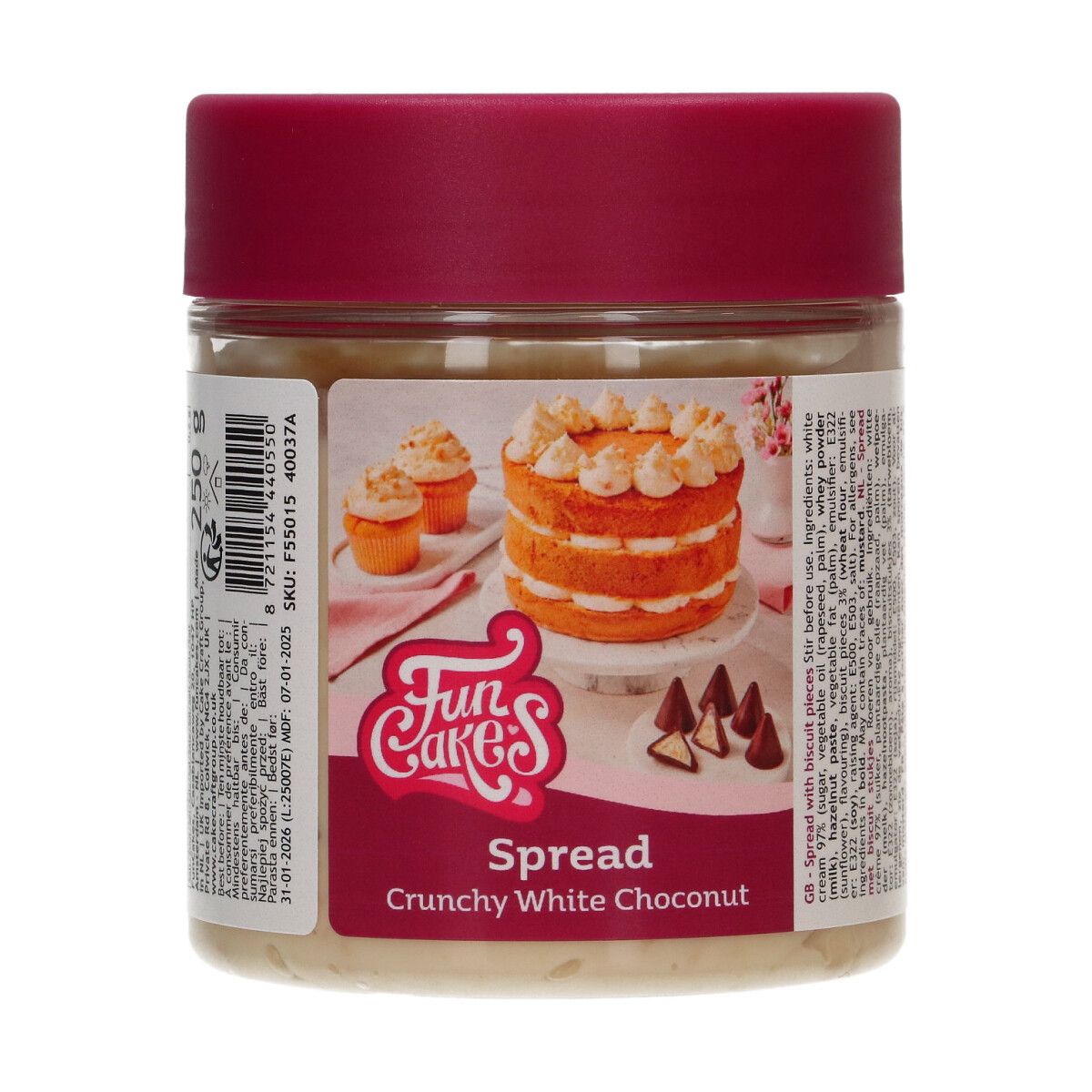 FunCakes Spreads - Crunchy Hvit Sjokoladenøttkrem, 250g