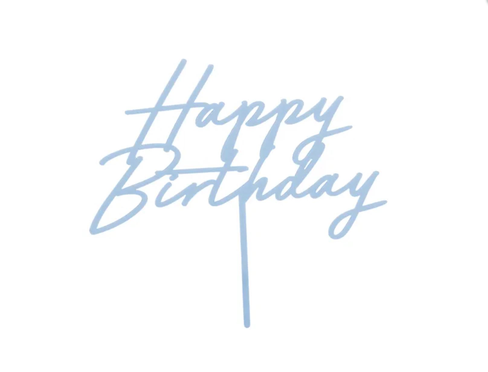 Kaketopp i akryl - happy birthday - lys blå