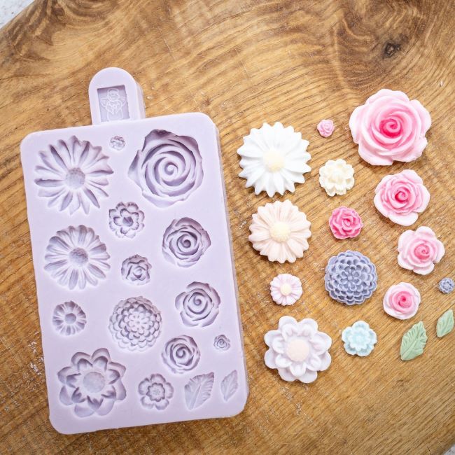 Karen Davies silikonform Miniature Flowers med detaljerte miniatyrblomster for kakedekor