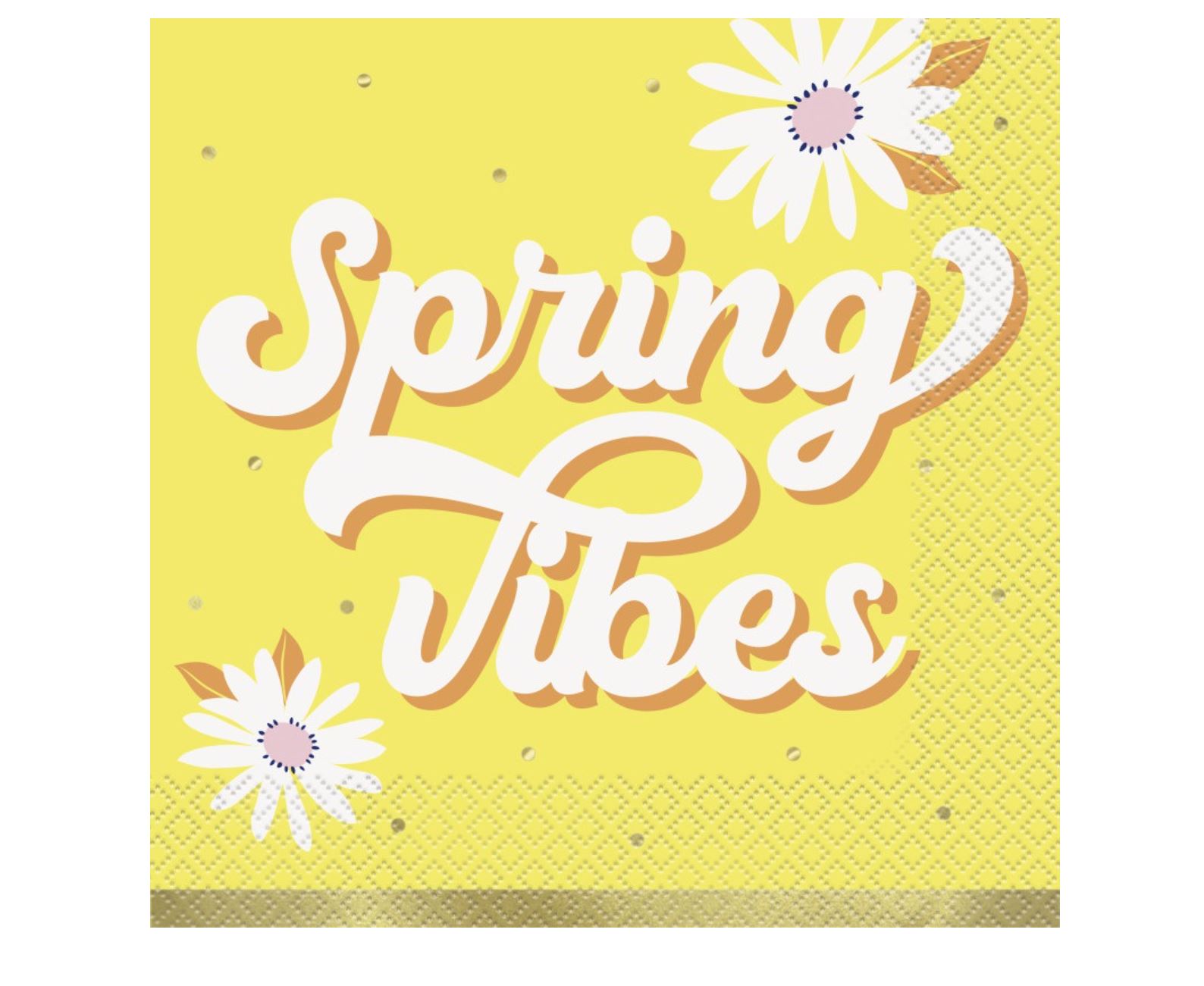 Spring Daisies "Spring Vibes" Lunsjservietter – Pakke med 20 (Foliert Preg)