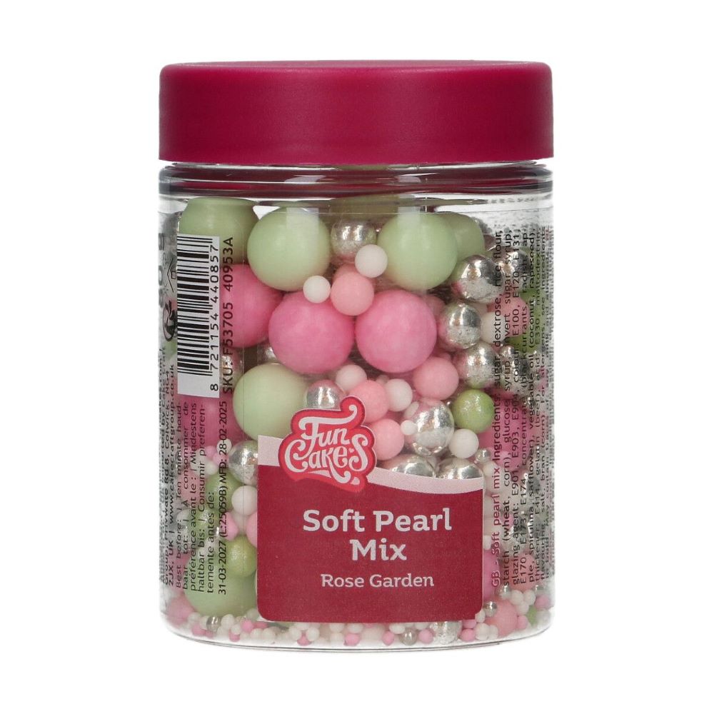 FunCakes Myke Perler Mix Rose Garden, 80g <p class="" data-start="139" data-end="491">Gi kaker, cupcakes og kjeks en vakker finish med <strong data-start="188" data-end="228">FunCakes Myke Perler Mix Rose Garden . Denne blandingen av perler i ulike størrelser har en myk tyggemotstand og en elegant glans – perfekt for bryllupskaker, babyshower-godbiter eller festlige anledninger. Perlene er skånso