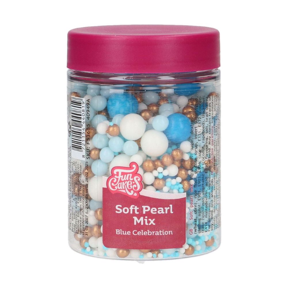 FunCakes Myke Perler Mix Blue Celebration, 80g <p class="" data-start="146" data-end="441">Gi kakene dine et elegant preg med <strong data-start="181" data-end="226">FunCakes Myke Perler Mix Blue Celebration ! Disse spiselige sukkerperlene i ulike størrelser har en skinnende overflate og en myk tyggemotstand, noe som gjør dem perfekte til <strong data-start="359" data-end="405">babyshower, dåpskak