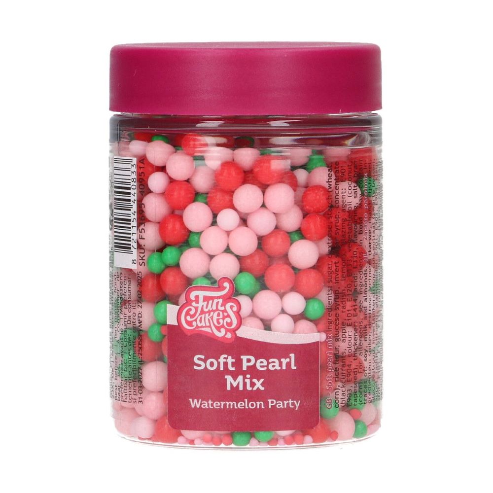 FunCakes Myke Perler Mix Watermelon Party, 80g <p class="" data-start="146" data-end="432">Gi kakene dine et tropisk preg med <strong data-start="181" data-end="226">FunCakes Myke Perler Mix Watermelon Party ! Disse skinnende, spiselige sukkerperlene i ulike størrelser har en myk tyggemotstand, noe som gjør dem perfekte for <strong data-start="344" data-end="397">bursdagskaker, sommerfester og tro