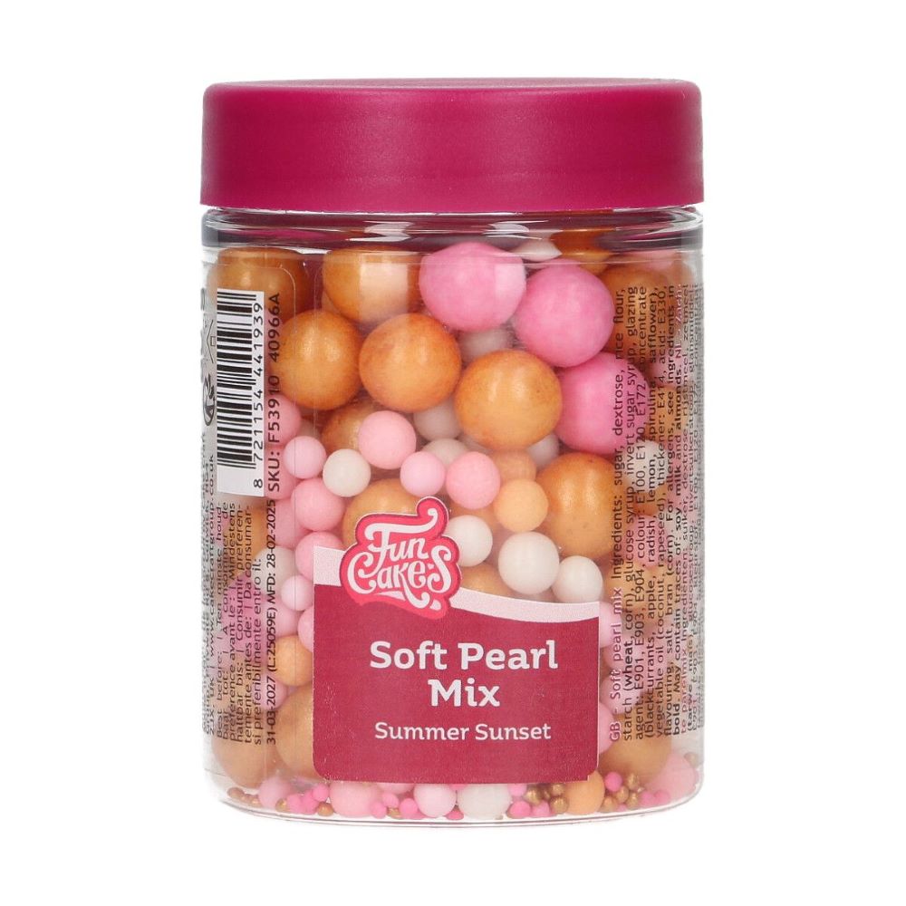 FunCakes Myke Perler Mix Summer Sunset, 80g <p class="" data-start="143" data-end="443">Legg til en varm og elegant glød på kakene dine med <strong data-start="195" data-end="237">FunCakes Myke Perler Mix Summer Sunset ! Disse myke sukkerperlene i ulike størrelser gir en skinnende og luksuriøs finish til bryllupskaker, babyshower-godbiter og bursdagskaker. Den myke konsistensen gjør dem perfekte f
