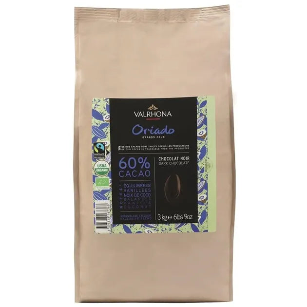 Pakke på 3kg med Valrhona mørk sjokolade 60% av typen Oriado