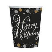 Pappkopp svart -Happy Birthday- pk/8