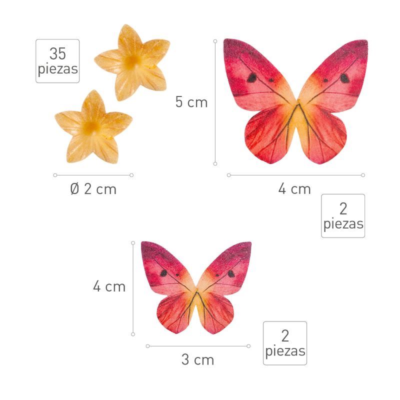 Spiselig Kakepynt Gule Mini Blomster og Røde Sommerfugler