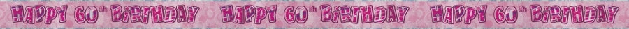 Banner, rosa metallic "60th", ca 3,6meter