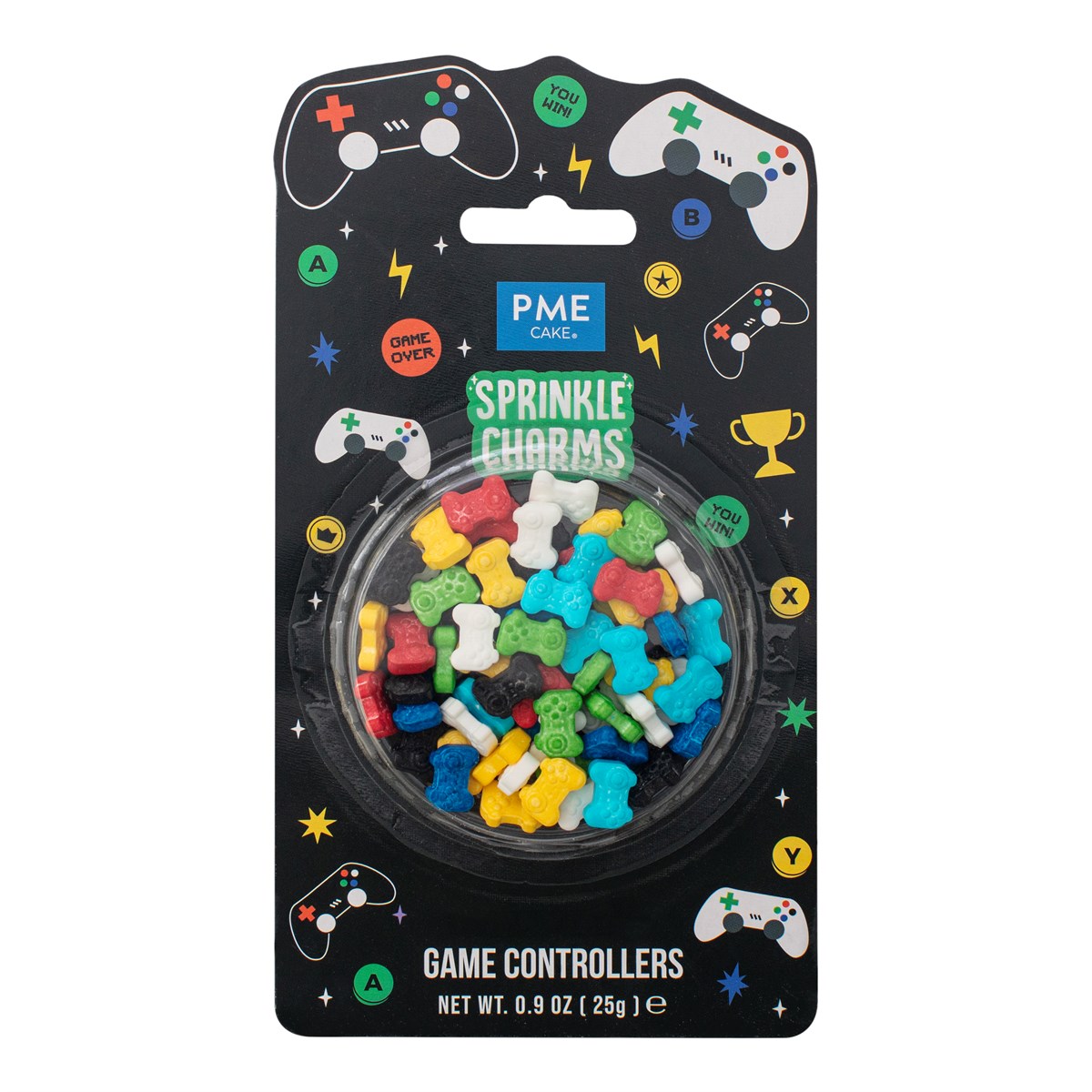 PME Strøssel -Sprinkle Charms- -Spillkontroller-, Flerfarget, 9×12mm, 25g  Ta bakingen til neste nivå med disse lekne  PME Sprinkle Charms ! Dette fargerike strøsselet formet som spillkontrollere er designet for å gi bakverkene dine umiddelbar personlighet og en profesjonell "wow-faktor". Enten du planlegger en gaming-bursdag eller vil overraske en tech-entusiast, forvandler disse små "sjarmene" e