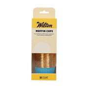 Wilton muffinsformer i blå med gullkant, pakke med 50 stk