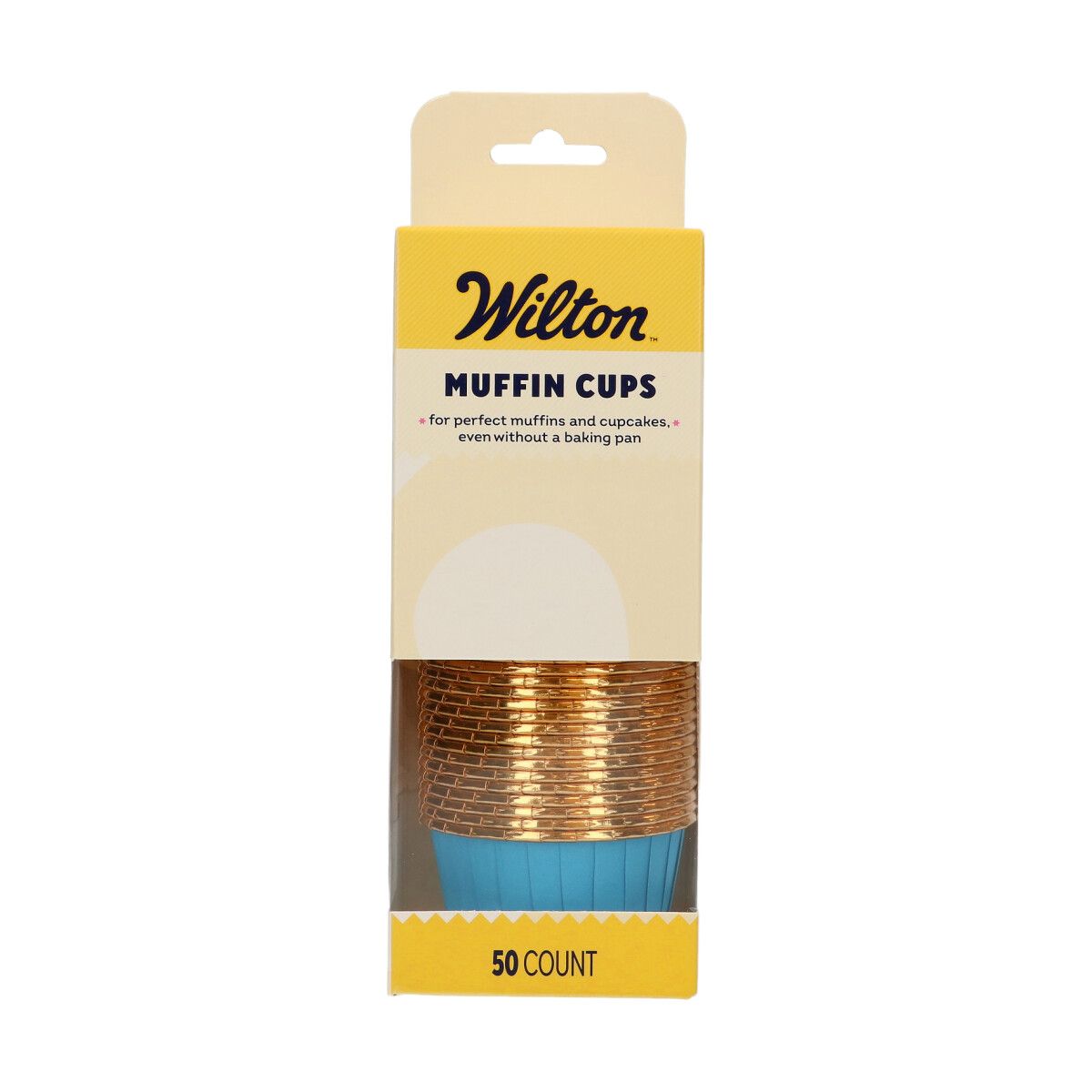 Wilton muffinsformer i blå med gullkant, pakke med 50 stk
