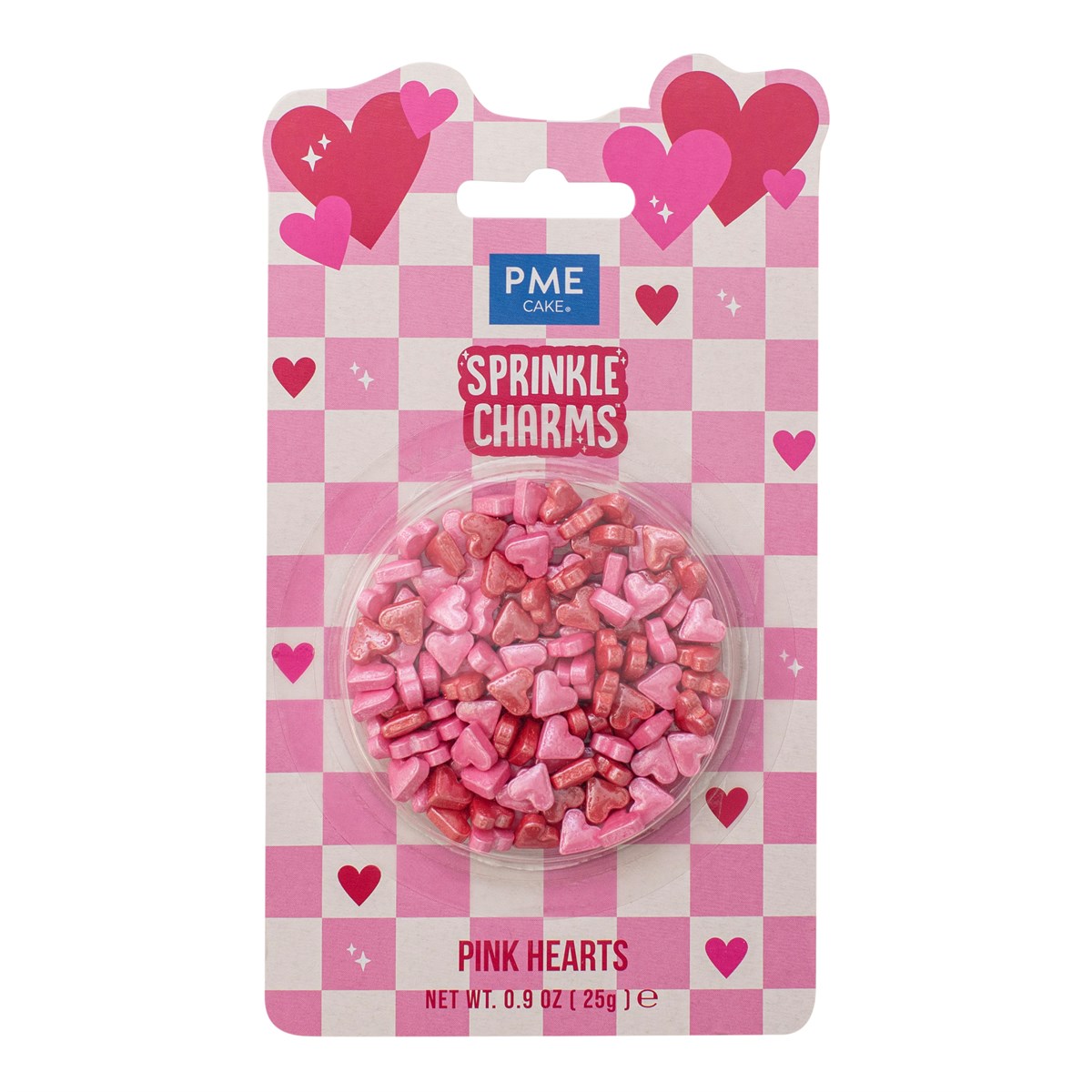PME Strøsselfigurer -Sprinkle Charms- -Rosa hjerter-, Rosa, 8,5×9mm, 25g  Gi bakverkene dine en dose kjærlighet og personlighet med disse sjarmerende Sprinkle Charms fra PME. Dette er ikke bare vanlig strøssel; det er store, hjerteformede dekorasjoner som umiddelbart løfter utseendet på alt fra cupcakes til hjemmelaget iskrem. Med sin delikate rosafarge og glansfulle finish er de det perfekte valg