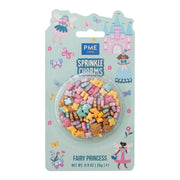 PME Sprinkle Charms -Fairy Princess- Krone, sommerfugl, fe og slott, Pastell og gull, 12mm, 25g  Gjør baksten din om til et magisk rike med  PME Fairy Princess Sprinkle Charms ! Dette er ikke bare vanlig strøssel; det er store, detaljerte sukkerfigurer designet for å gi umiddelbar personlighet, farge og en skikkelig "wow"-faktor til enhver godbit. Med en vakker blanding av pastellfarger og skimren