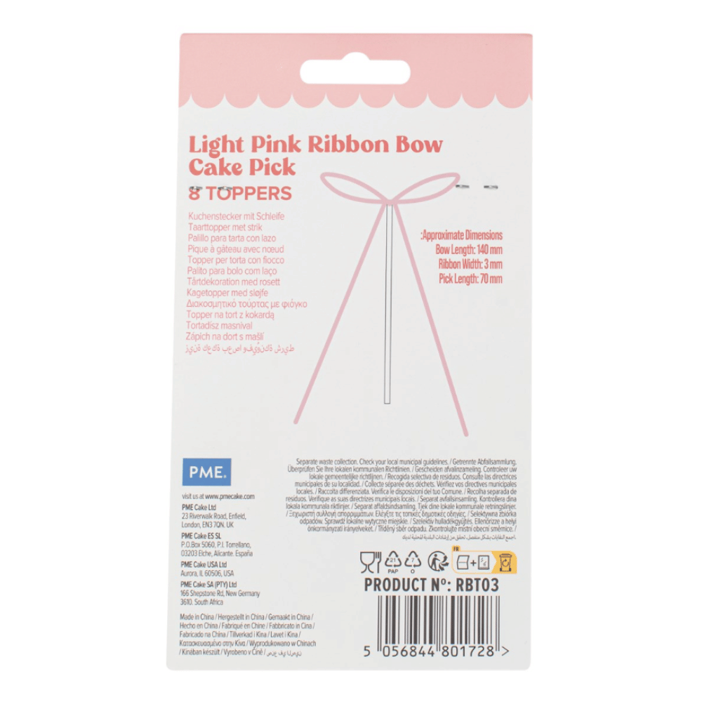 kaketopp sløyfe rosa, pakke med 8 stk