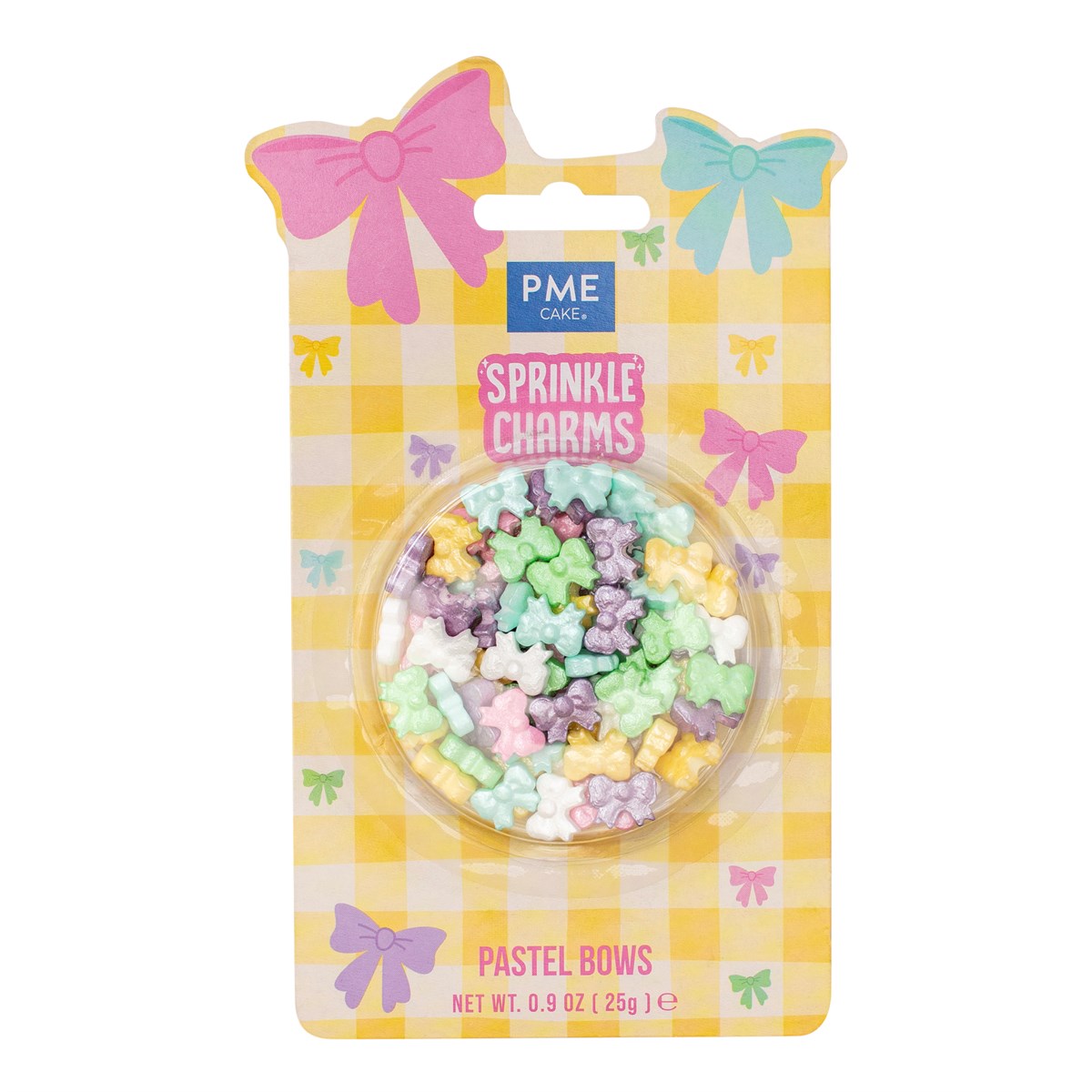 PME Strøssel Sprinkle Charms -Pastel Bows- Sløyfer, Pastell, 25g  Ta bakingen til et nytt nivå med disse utrolig søte "Sprinkle Charms" fra PME! Dette er små, spiselige dekorasjoner formet som sløyfer i en nydelig palett av pastellfarger med en sofistikert perlemorsfinish. Disse sløyfene er designet for å gi bakverkene dine øyeblikkelig personlighet og et snev av magi – den perfekte snarveien til