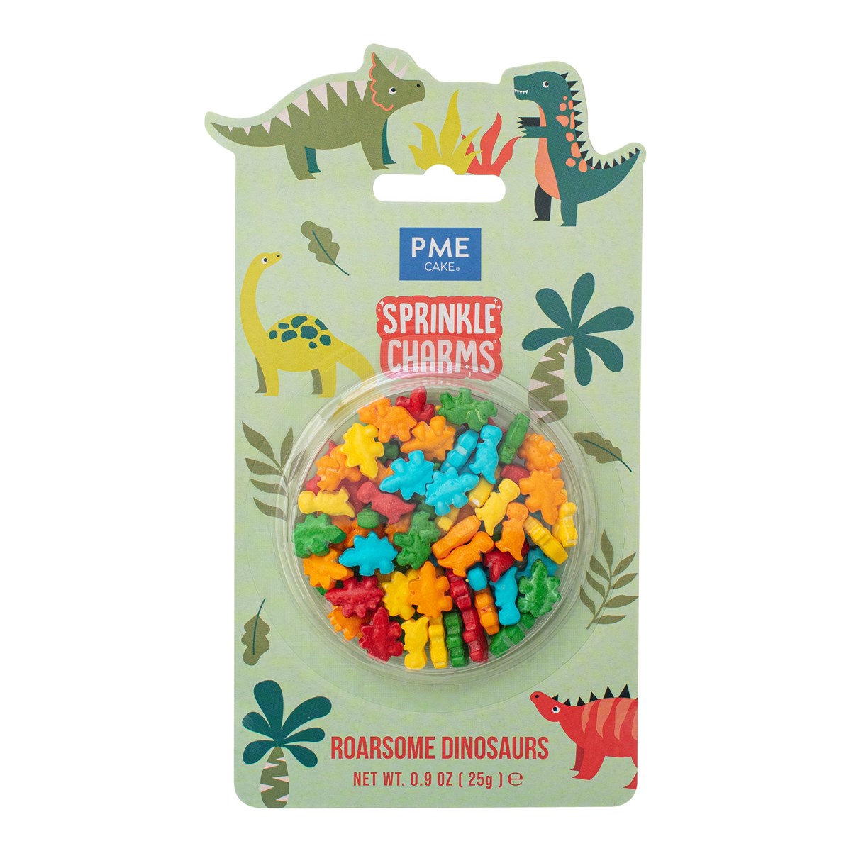PME Strøssel -Sprinkle Charms- -Roarsome Dinosaurs-, Flerfarget, 11×14mm, 25g  Gjør bakingen din "prehistorisk" morsom med PME Sprinkle Charms i "Roarsome Dinosaurs"-tema! Dette er ikke bare vanlig strøssel, men store og fargerike dinosaur-figurer som gir kaker, cupcakes og desserter en umiddelbar personlighet. Disse sjarmerende figurene er perfekte for barnebursdager eller temafester hvor du ønsk