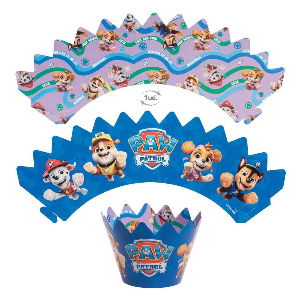 Paw Patrol cupcake-wrappere og toppere i blå papp, sett med 12 stk