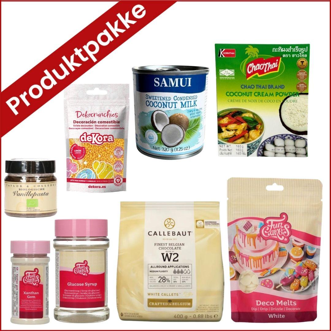 Produktpakke til kokos ispinner med sitronkrem
