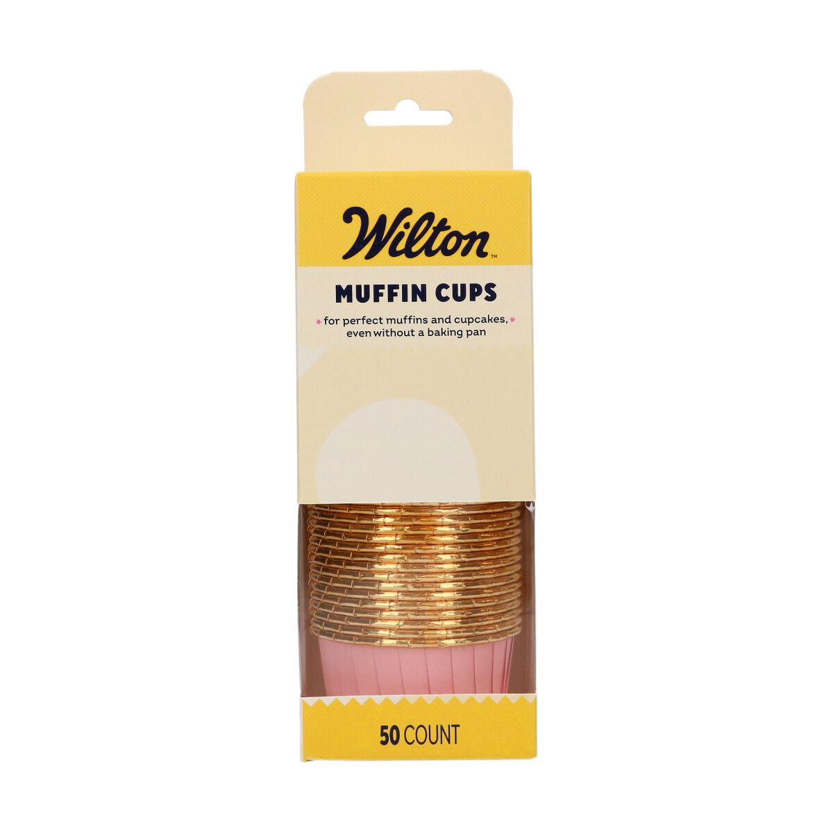 Wilton muffinsformer i babyrosa med gullkant, pakke med 50 stk