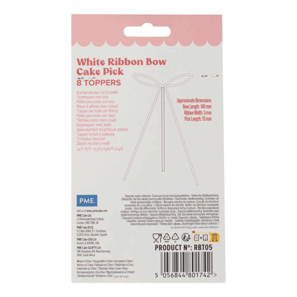 PME satengsløyfer hvit – ferdig knyttede sløyfer på pinne, 8 stk