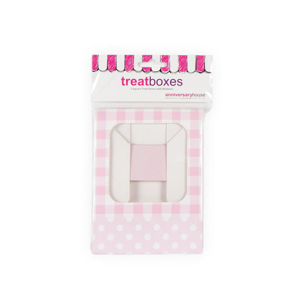 Små firkantede gaveesker - Rosa gingham - pk/3
