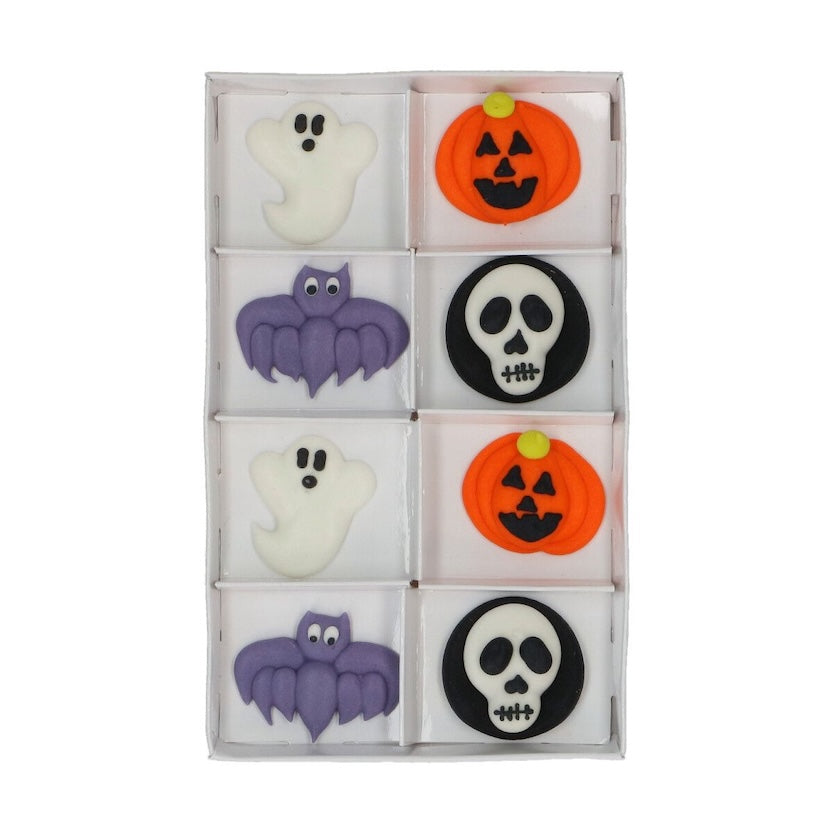 Wilton Sukkertøydekorasjoner - Classic Halloween, Hvit, Oransje, Lilla, Svart, Sett/8