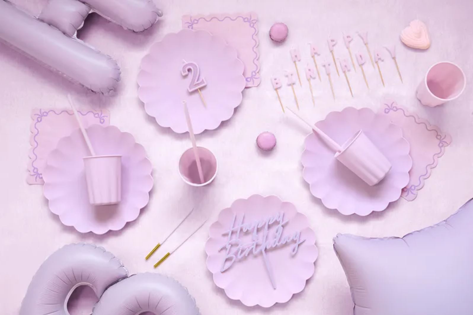 Kaketopp i akryl "Happy Birthday" - Lys lilla