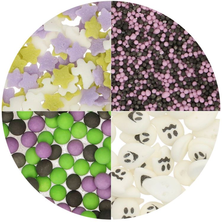 Wilton Strøssel -Spooky Halloween- 4-i-1, Hvit, Svart, Lilla, Grønn, 110 g